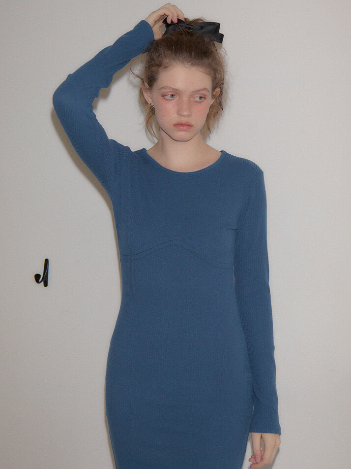 Line Point Basic Jersey Dress_ Blue