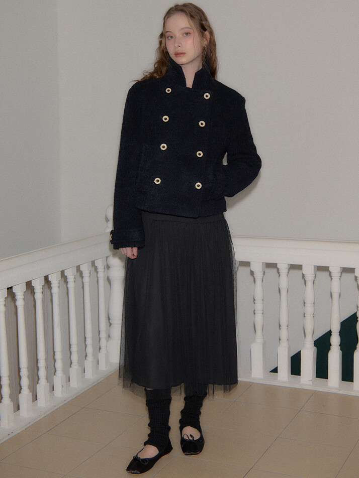 Button Point Double Wool Coat_ Navy