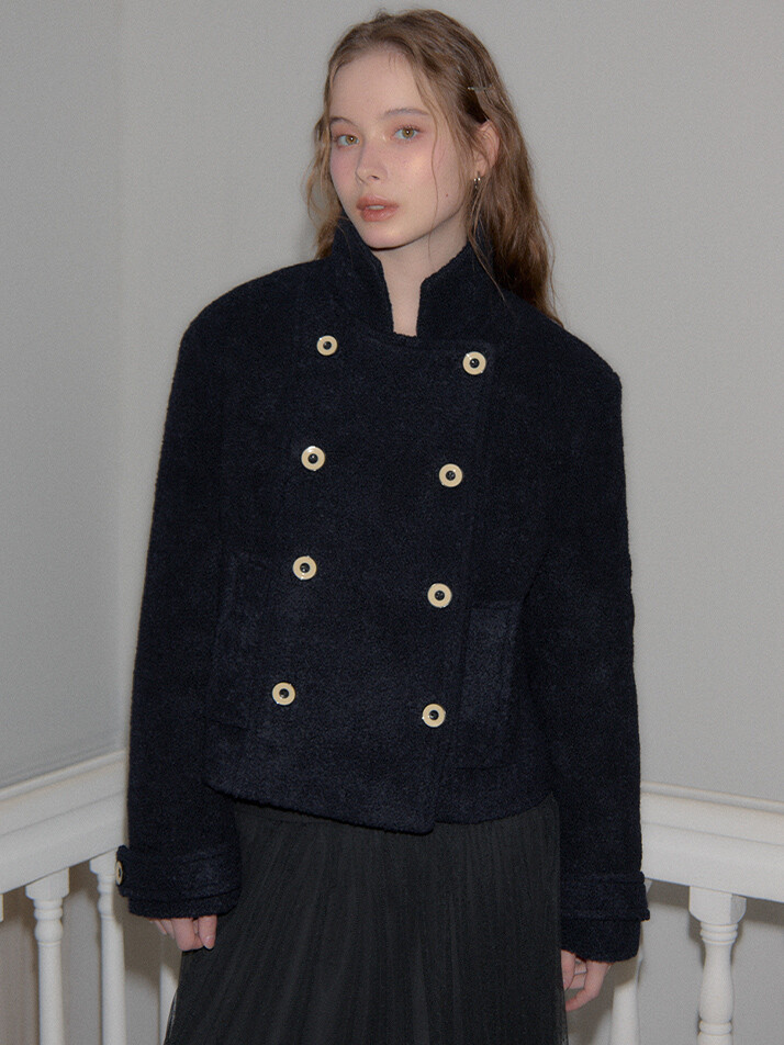 Button Point Double Wool Coat_ Navy