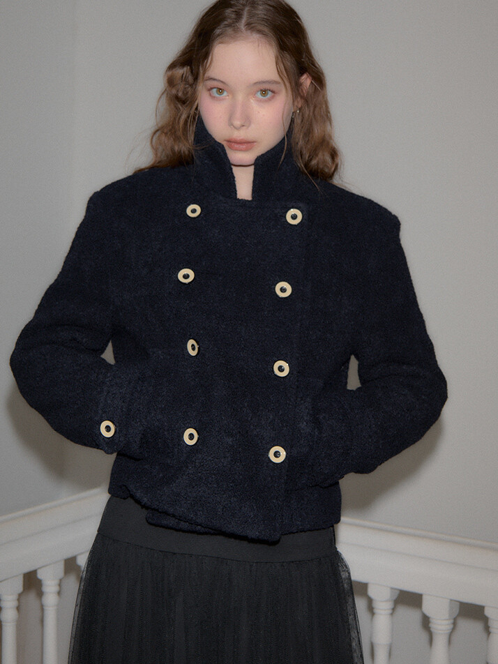 Button Point Double Wool Coat_ Navy