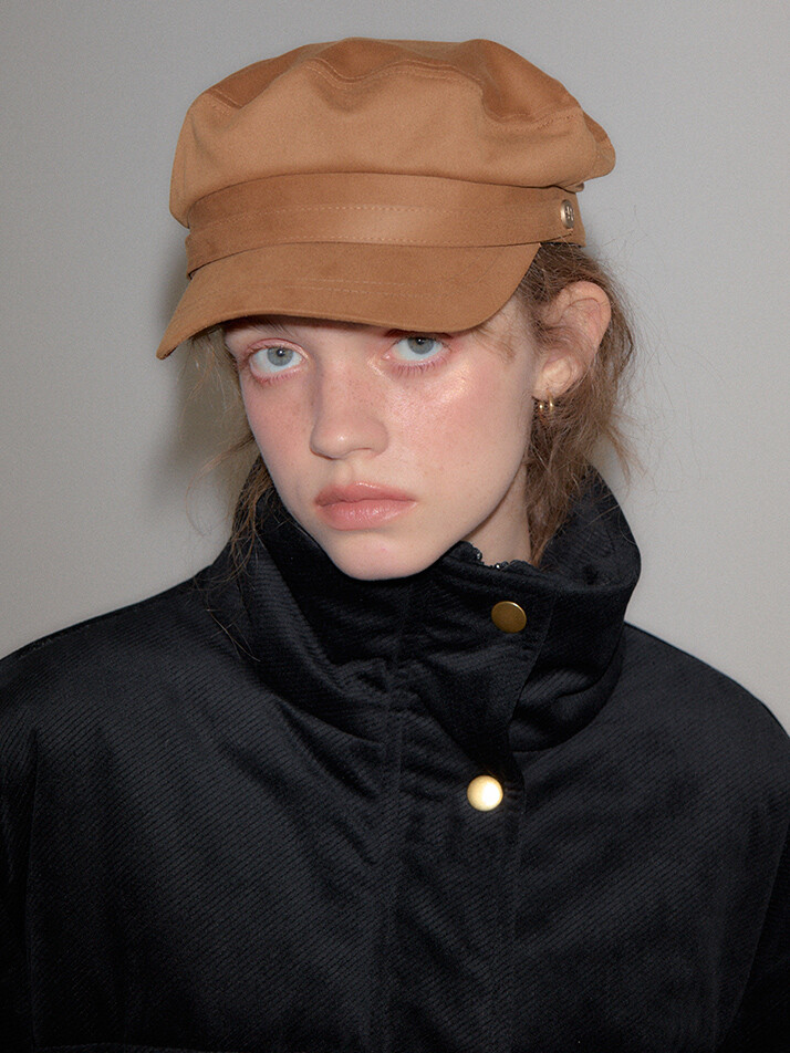 Suede Button Hat_ Camel