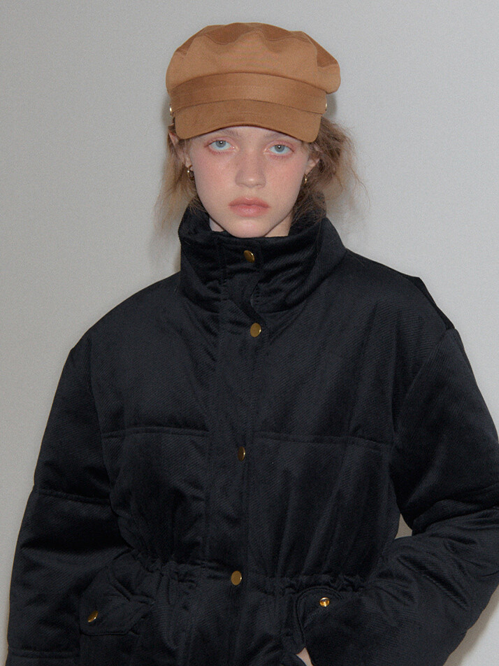 Suede Button Hat_ Camel