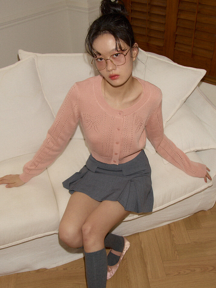 Ribbon Punching Cardigan_ Peach