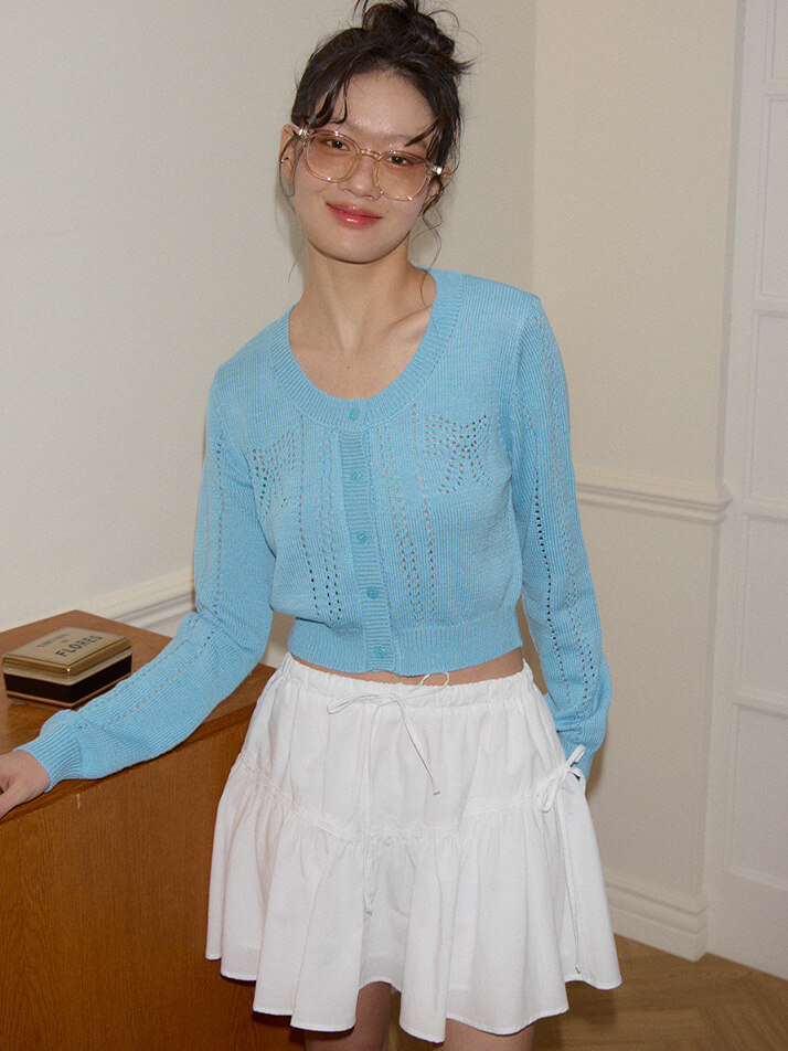 Ribbon Shirring Mini Skirt_ White