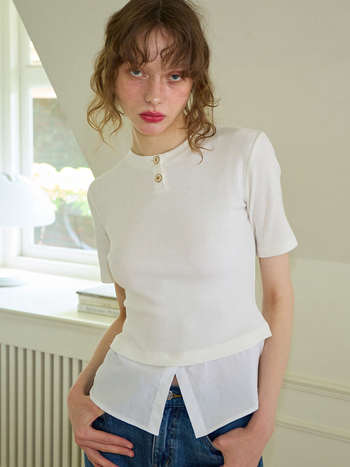 Shirt Detail Round-neck T_ Ivory