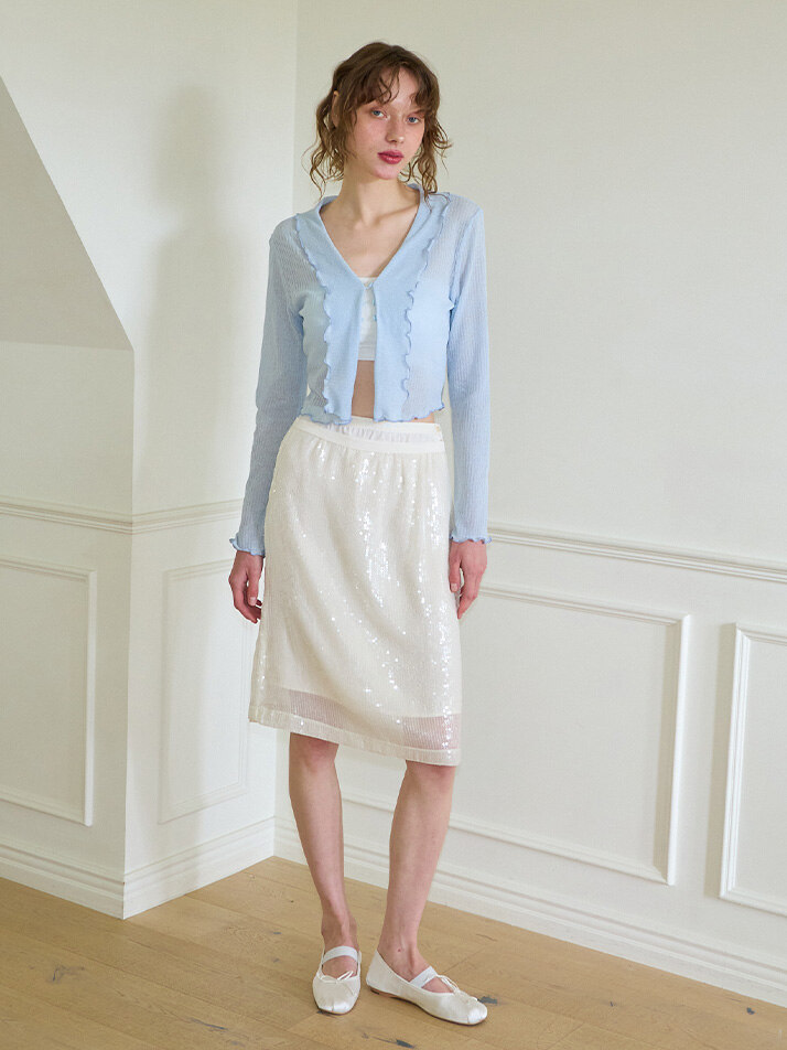 Ruffle Crop Sheer Cardigan_ Blue