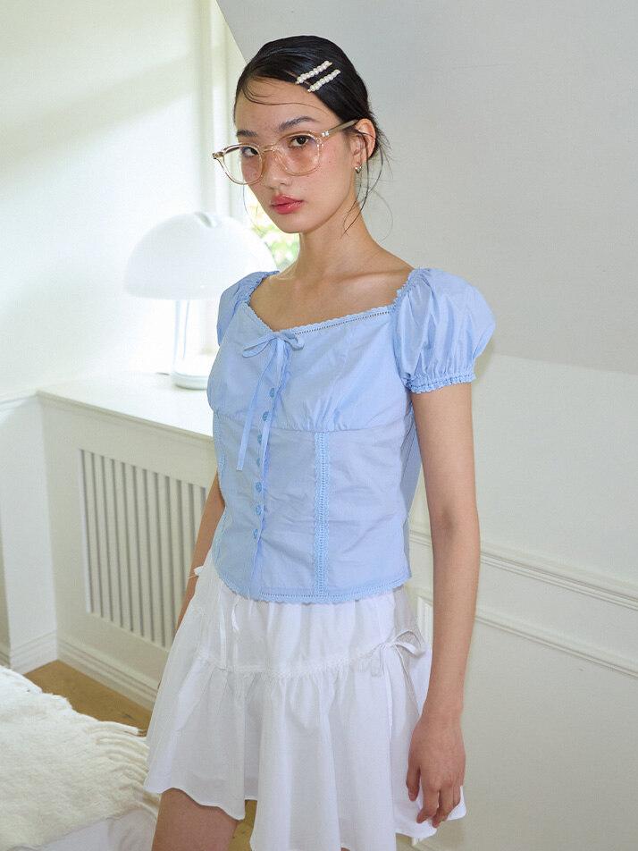 Ribbon Cotton Blouse_ Blue