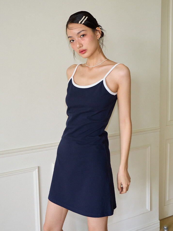 Basic Pique Slip Dress_ Navy