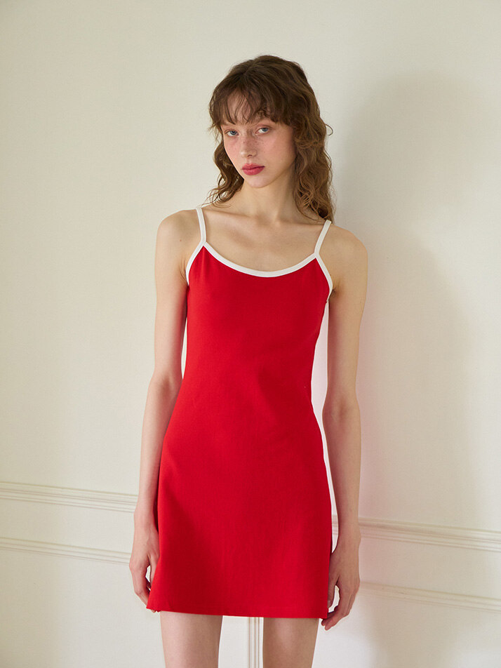 Basic Pique Slip Dress_ Red