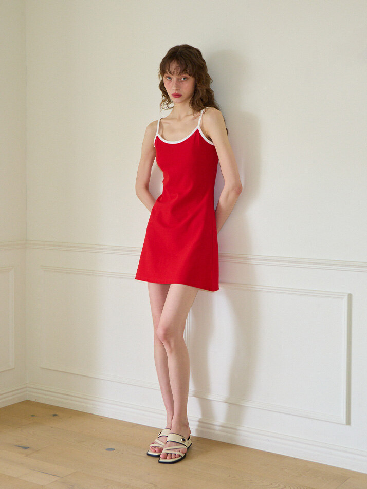 Basic Pique Slip Dress_ Red