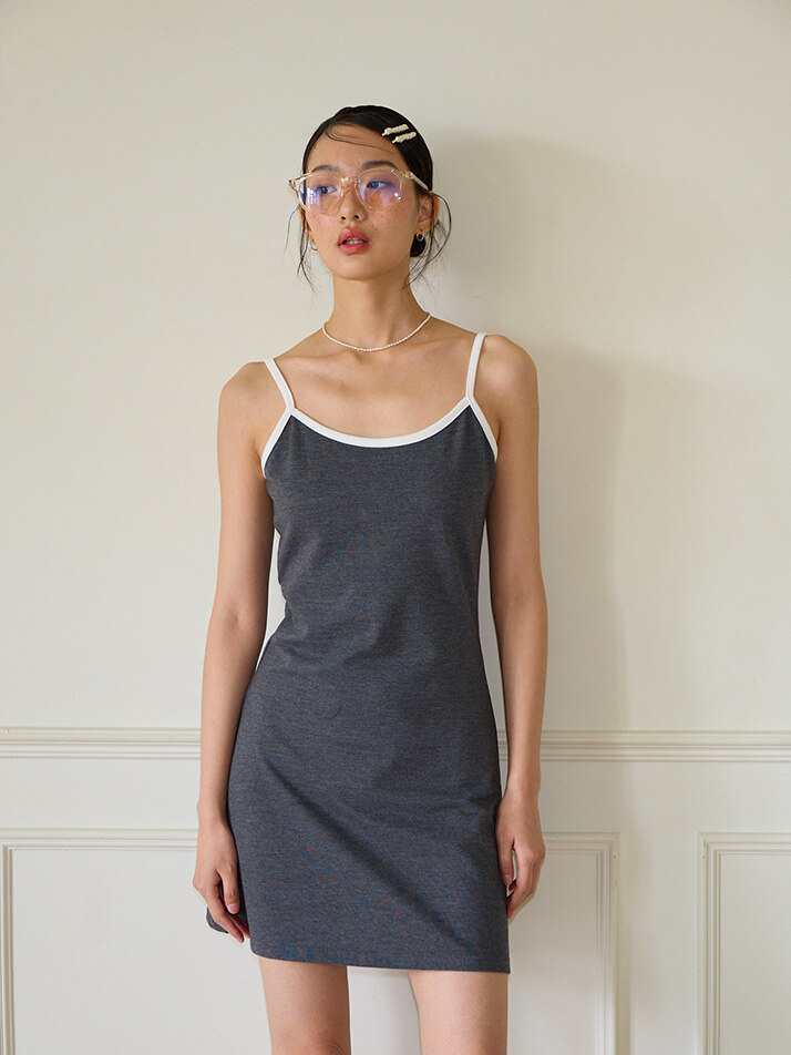 Basic Pique Slip Dress_ Gray