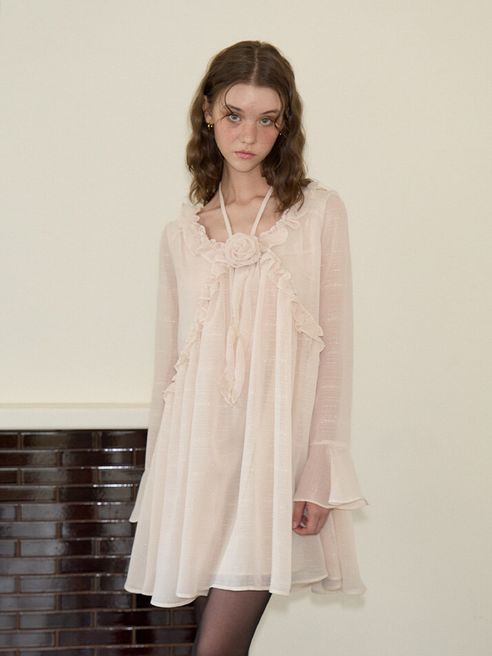 Corsage Point Chiffon Dress_ Ivory