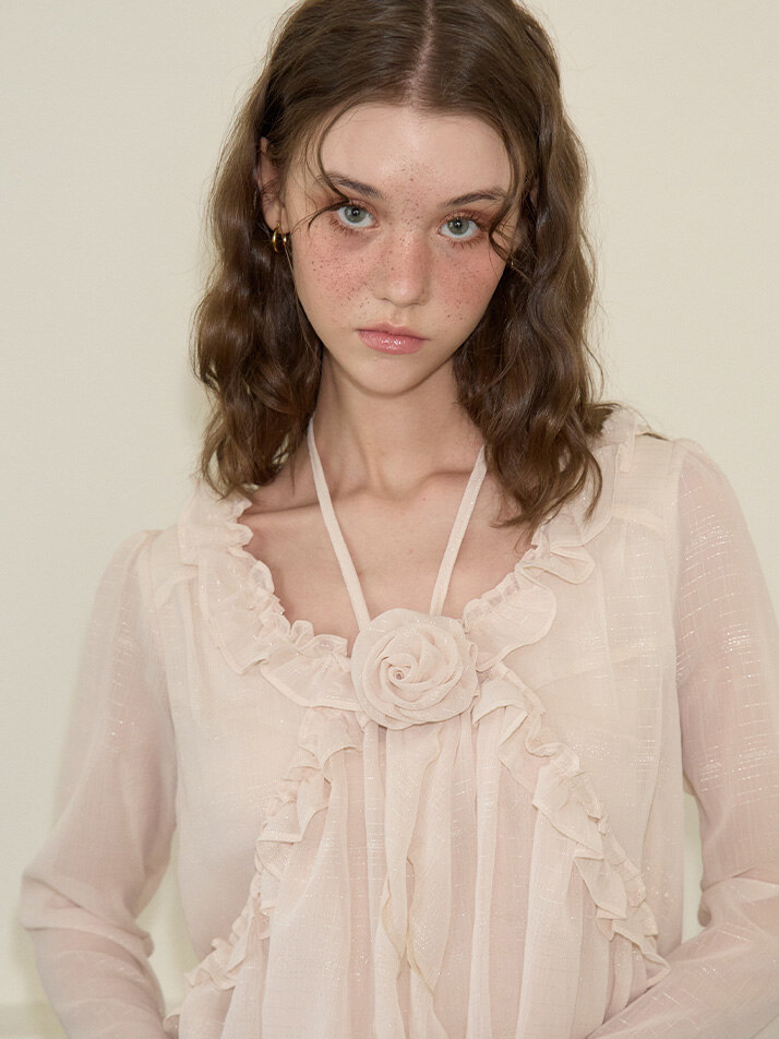 Corsage Point Chiffon Dress_ Ivory