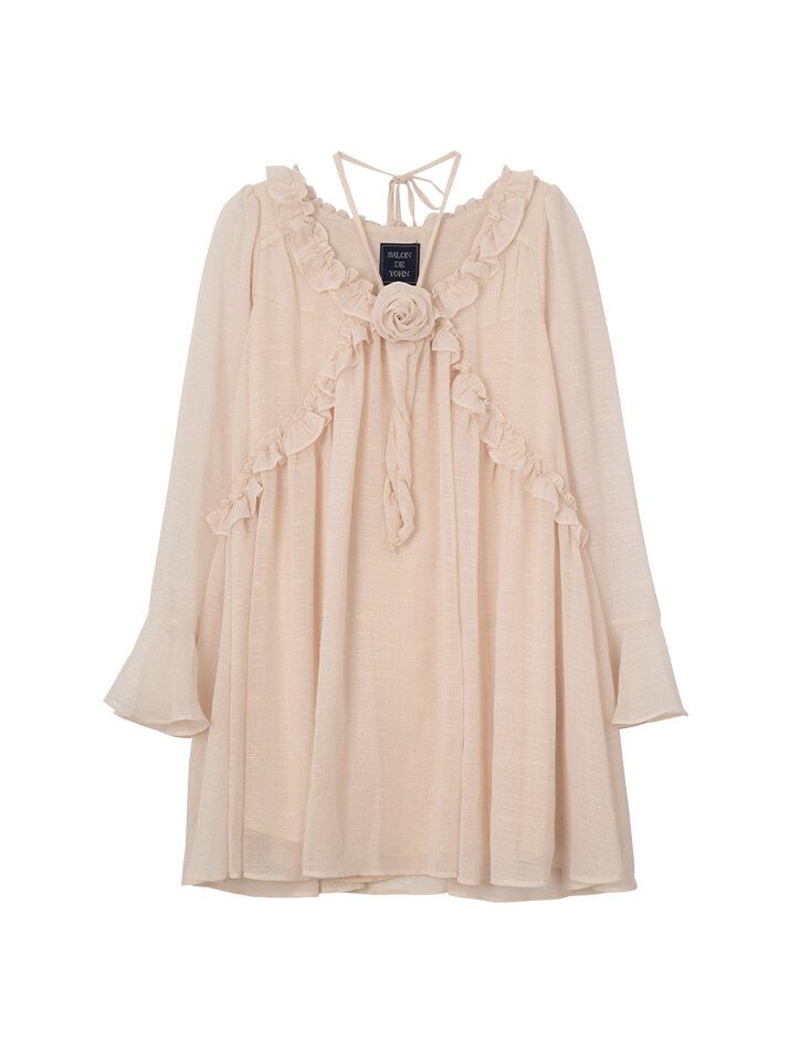 Corsage Point Chiffon Dress_ Ivory