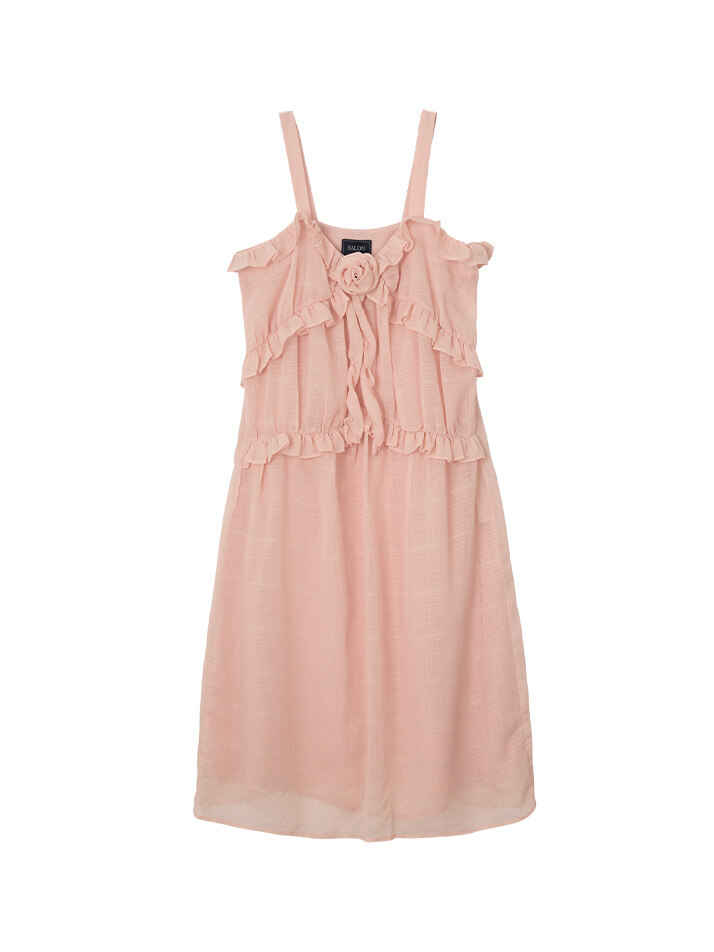 Corsage Point Ruffle Sleeveless Dress_ Pink