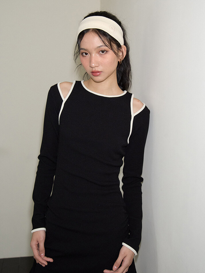 Line Point Cut-Off Mini Dress_ Black