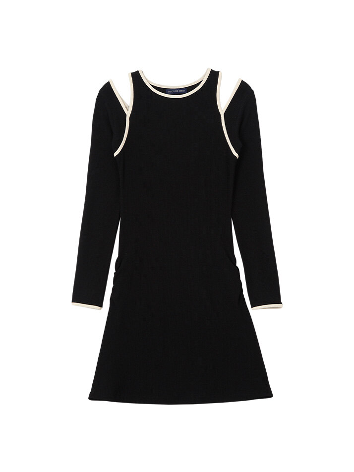 Line Point Cut-Off Mini Dress_ Black