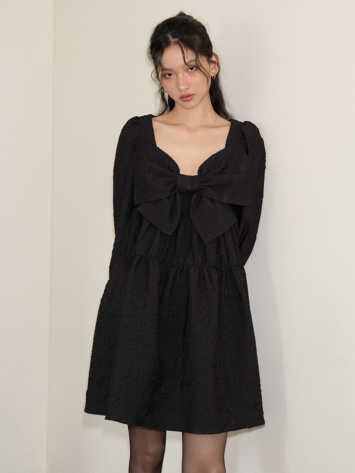 Ribbon Point Mini Dress_ Black