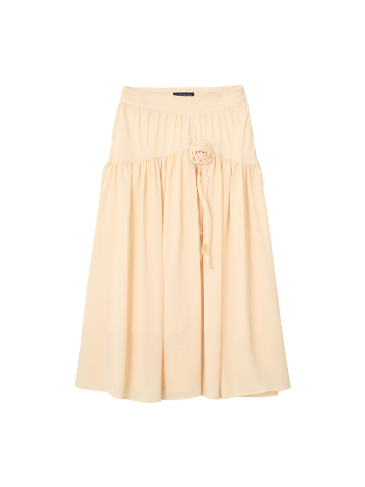 Corsage Point Shirring Skirt_ Ivory