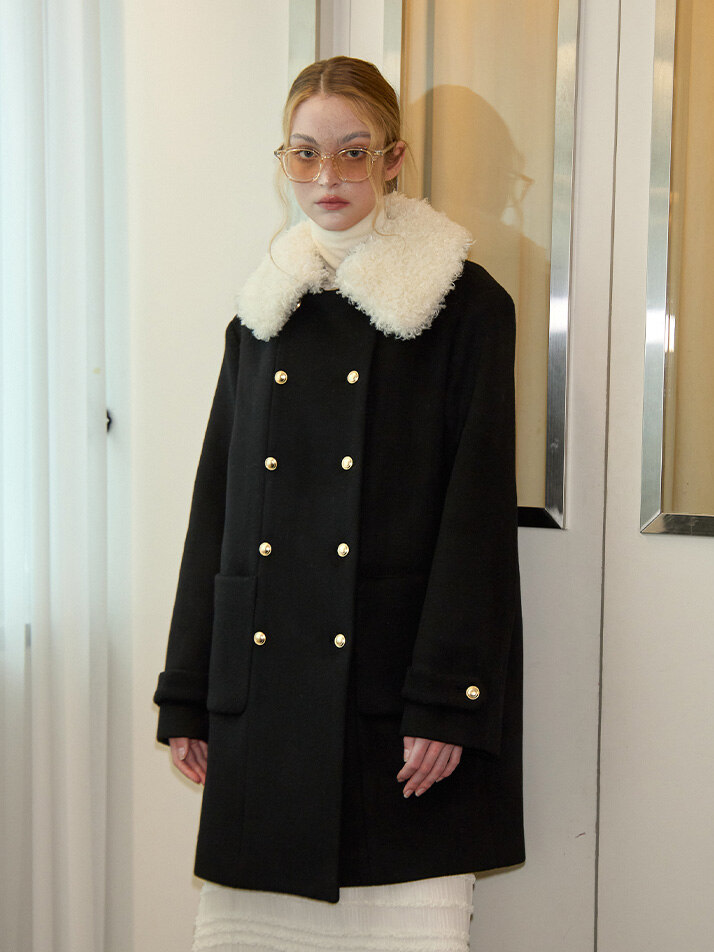 Fur Collar Double Coat_ Black