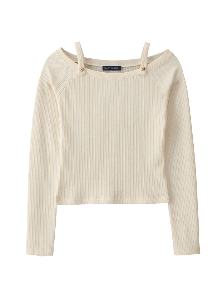 Button Point Strap Off Shoulder T_ Ivory