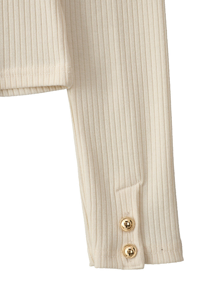 Button Point Strap Off Shoulder T_ Ivory