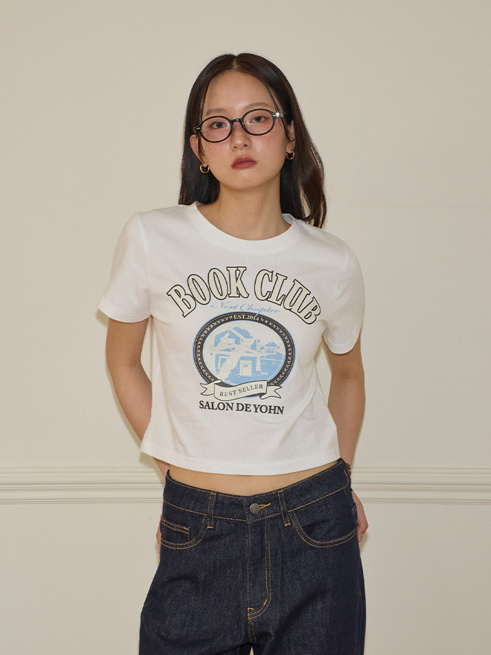 Book Club Vintage Crop T_ White