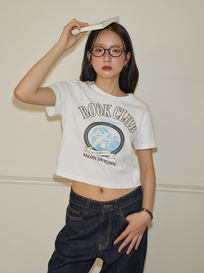 Book Club Vintage Crop T_ White