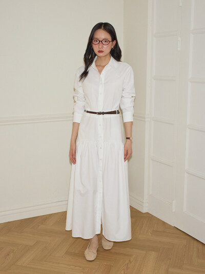 Flare Long Shirt  Dress_ White