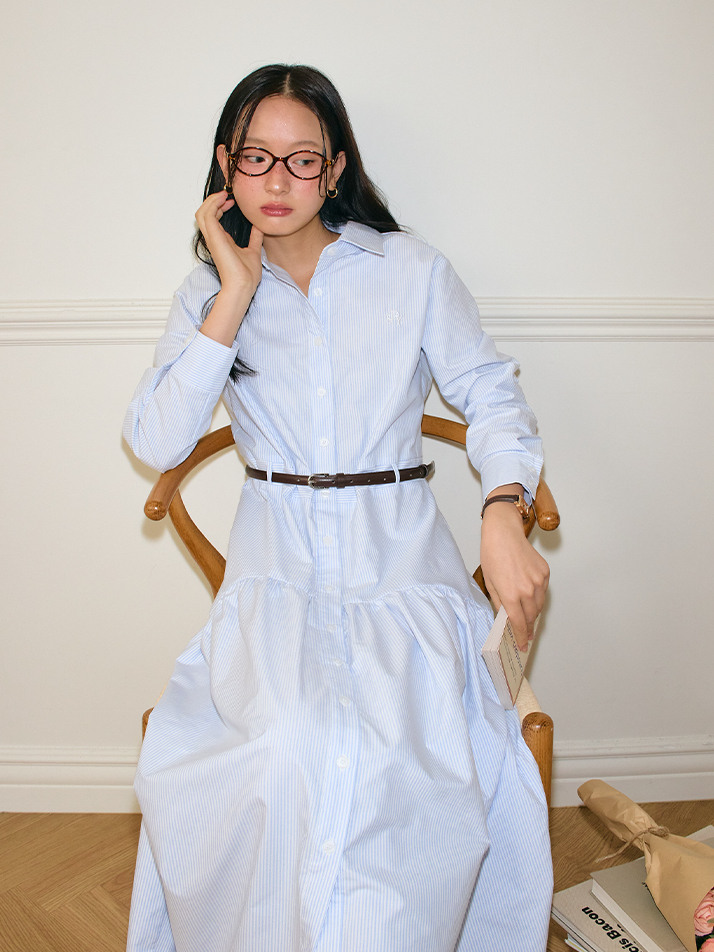 Flare Long Shirt  Dress_ Blue Stripe