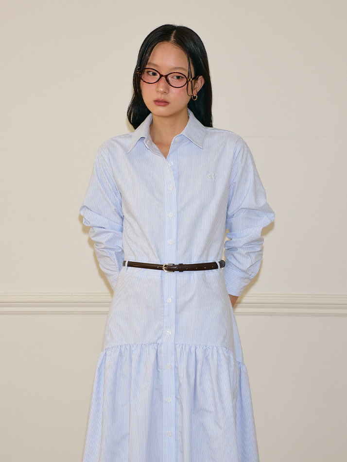 Flare Long Shirt  Dress_ Blue Stripe