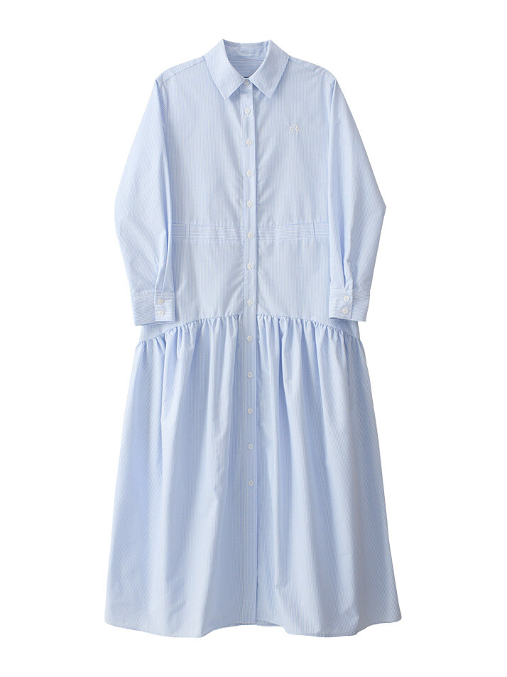Flare Long Shirt  Dress_ Blue Stripe