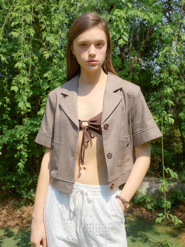 Classic Linen Short Jacket_ Brown
