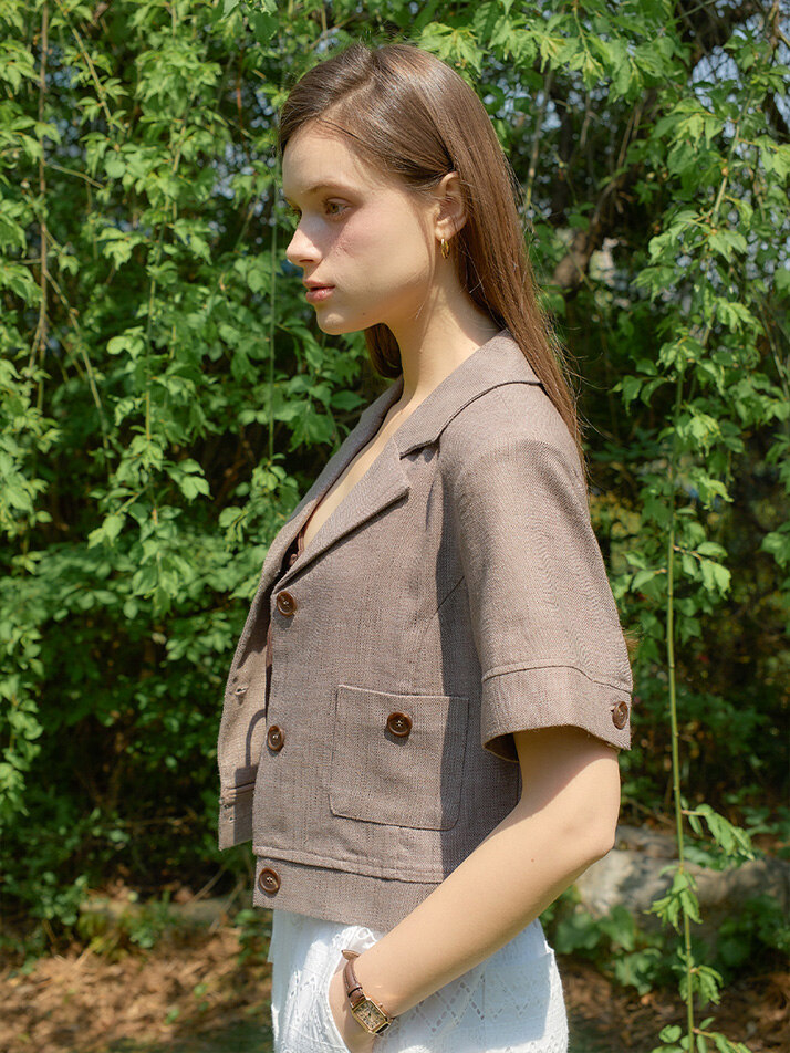 Classic Linen Short Jacket_ Brown