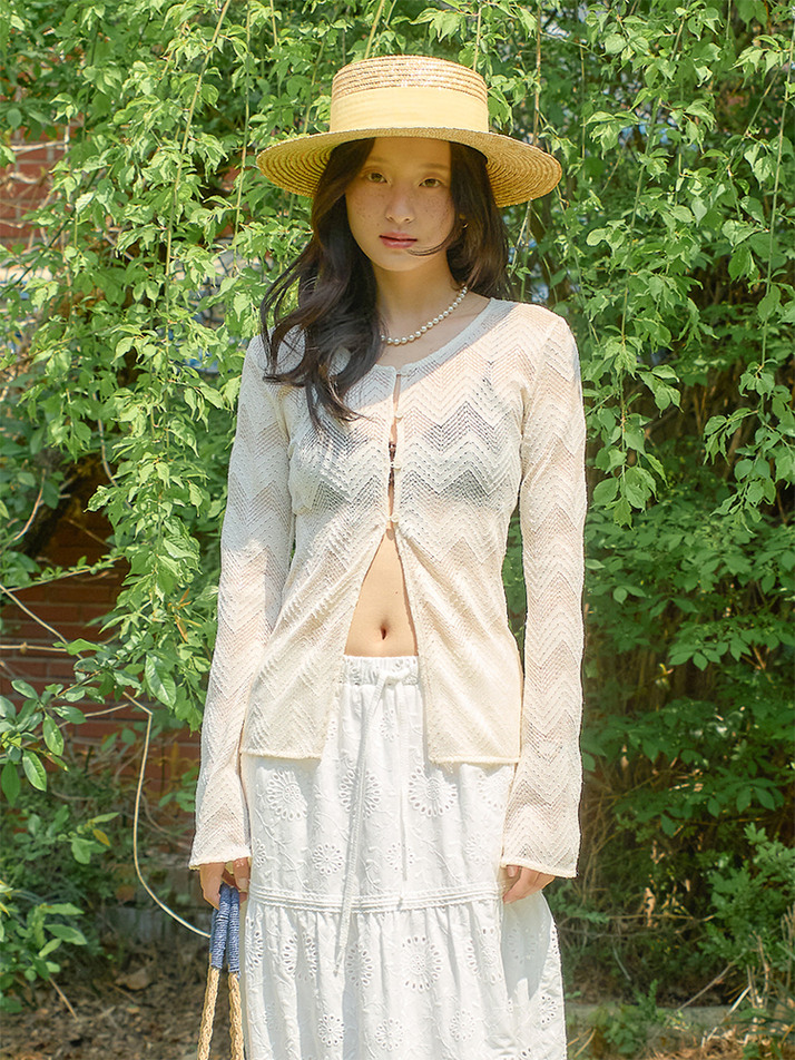 Lace Button Cardigan_ Ivory