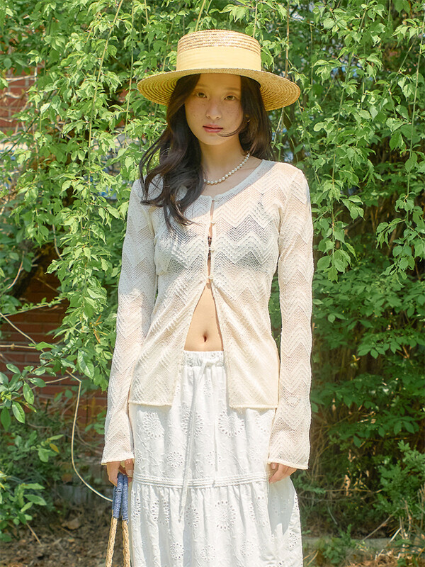 Lace Button Cardigan_ Ivory