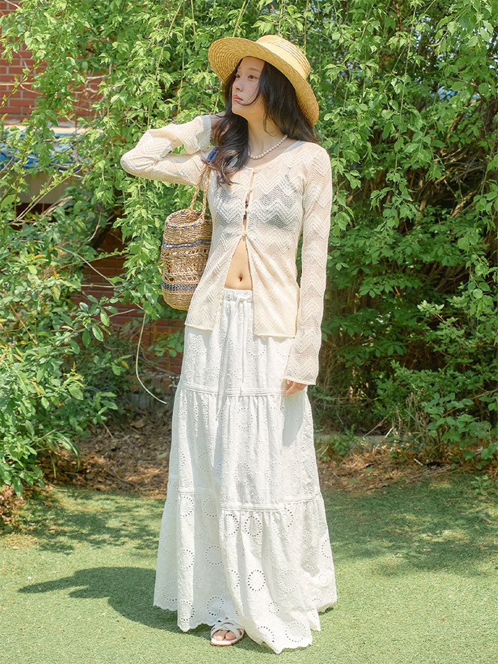 Lace Button Cardigan_ Ivory