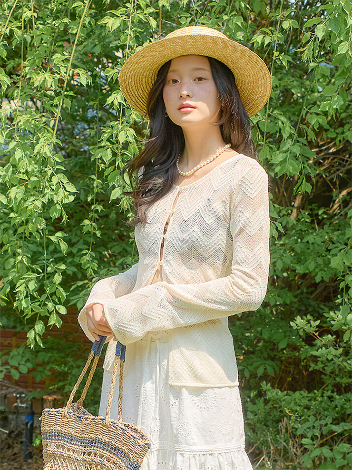 Lace Button Cardigan_ Ivory