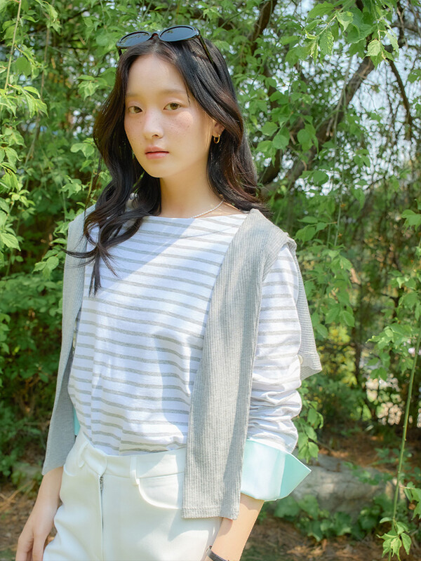 Stripe Cuffs T_ Gray+Mint