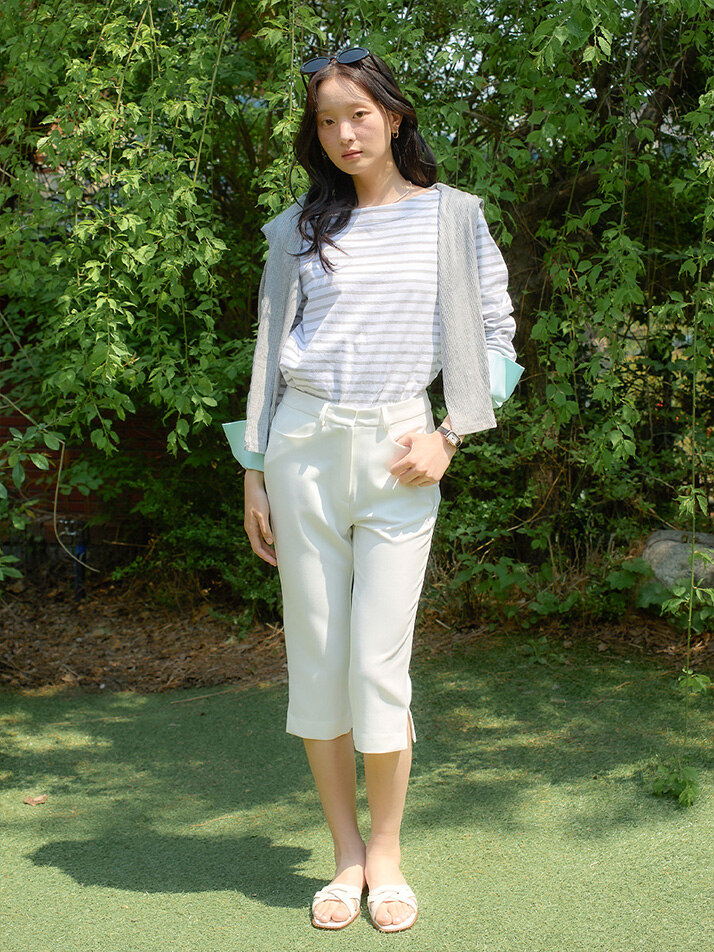Stripe Cuffs T_ Gray+Mint