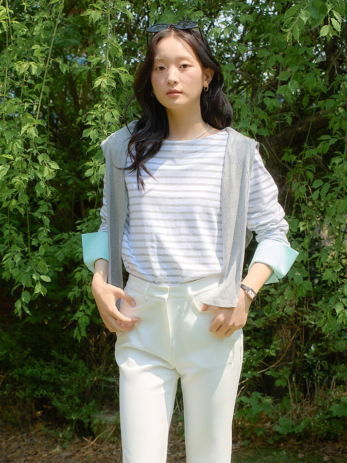 Stripe Cuffs T_ Gray+Mint