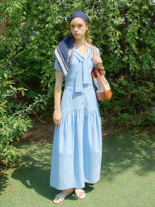 Shawl Layered Long Dress_ Blue