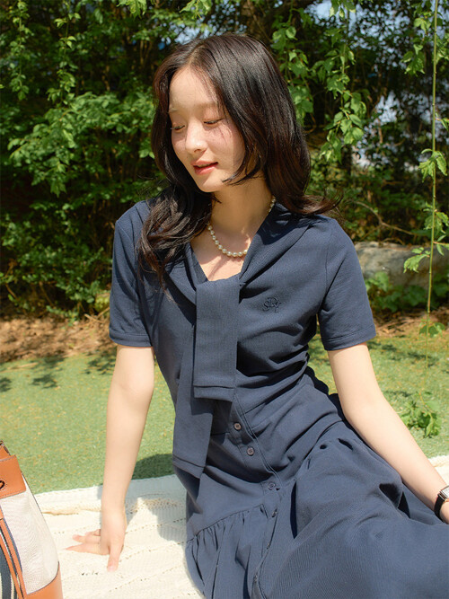 Shawl Layered Long Dress_ Navy