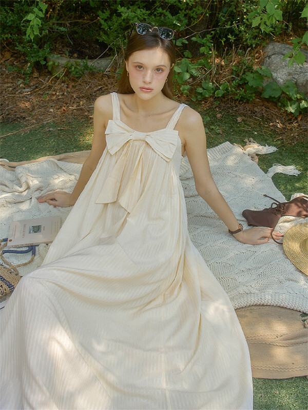 Ribbon Point Sleeveless Long Dress_ Lemon