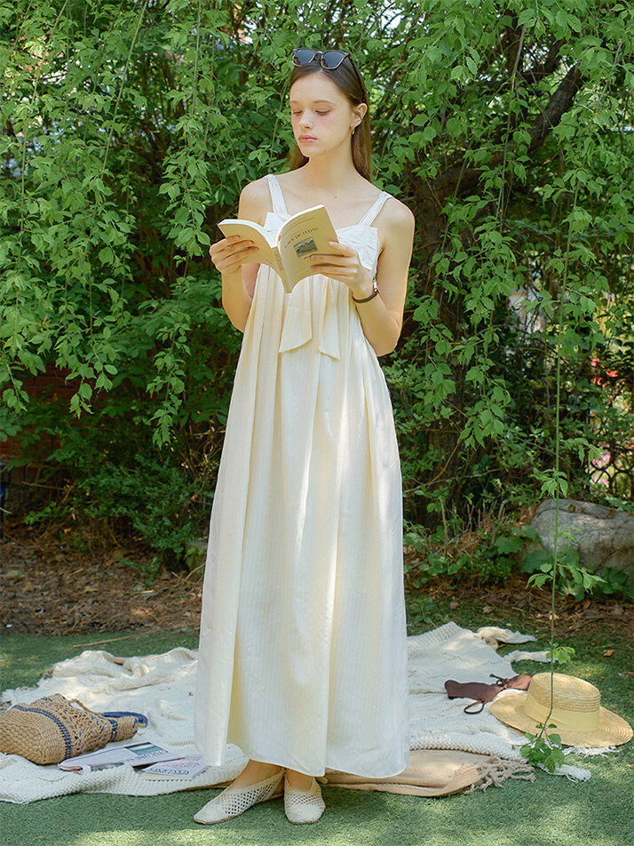 Ribbon Point Sleeveless Long Dress_ Lemon