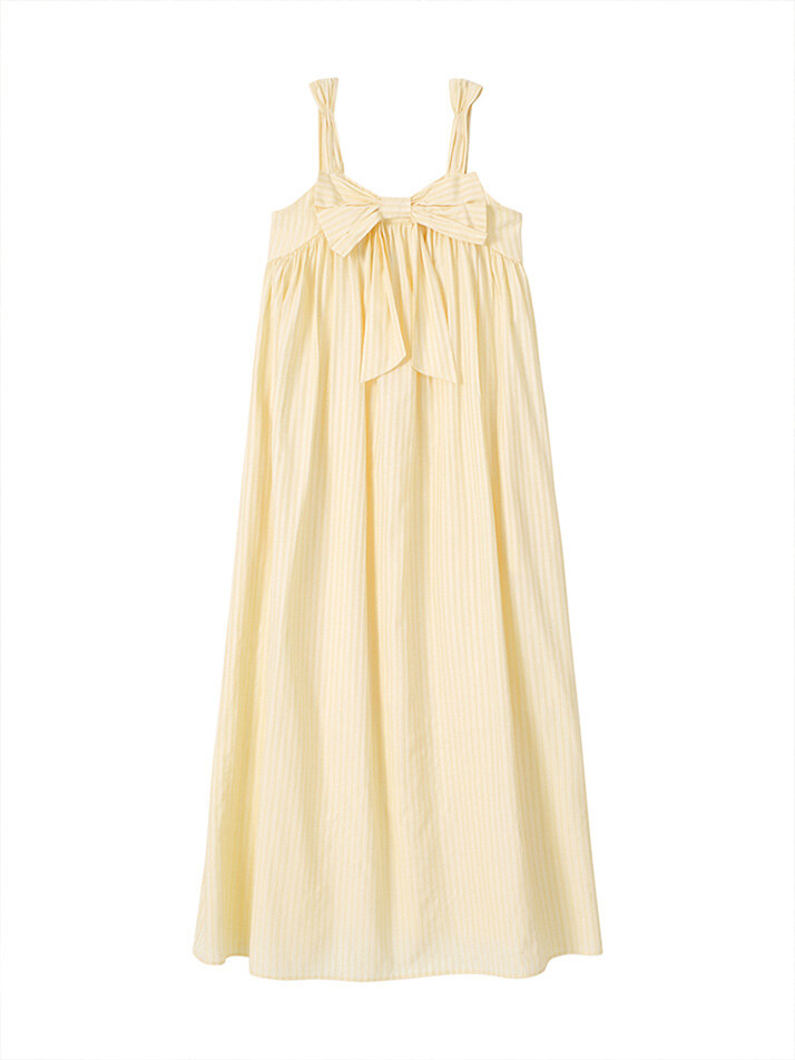 Ribbon Point Sleeveless Long Dress_ Lemon