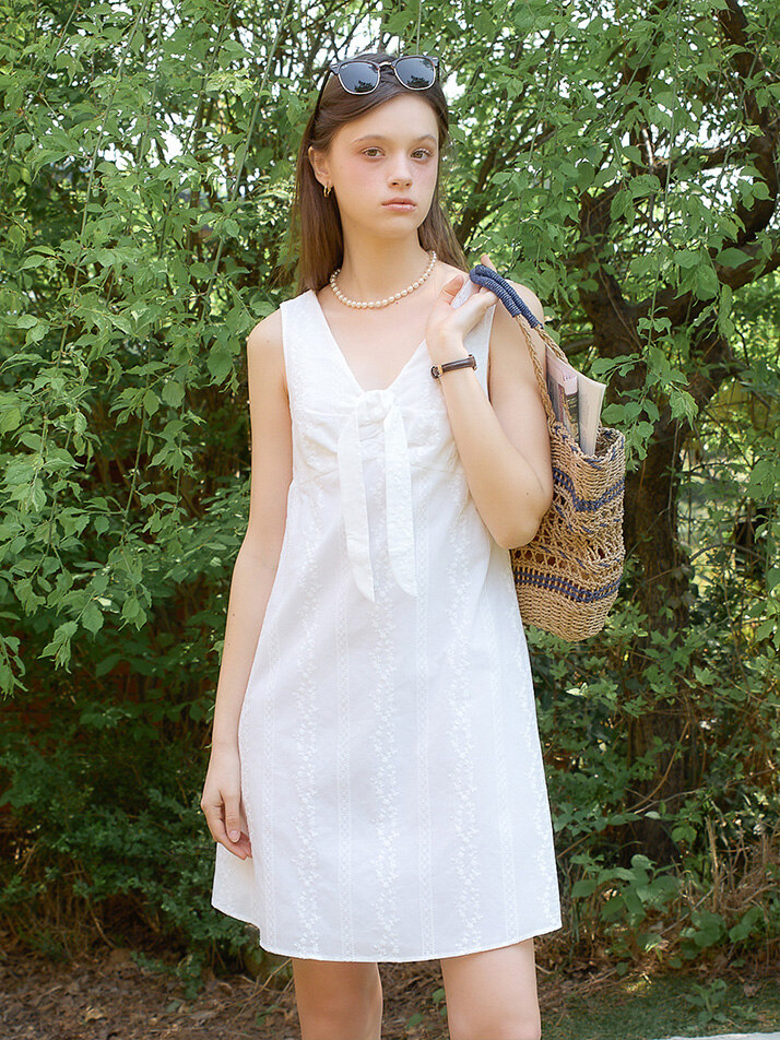 Hampton Ribbon Mini Dress_ White