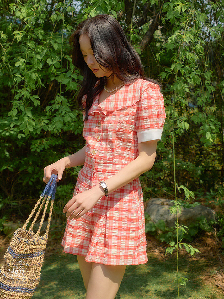 Vintage Collar Jumpsuit_ Red