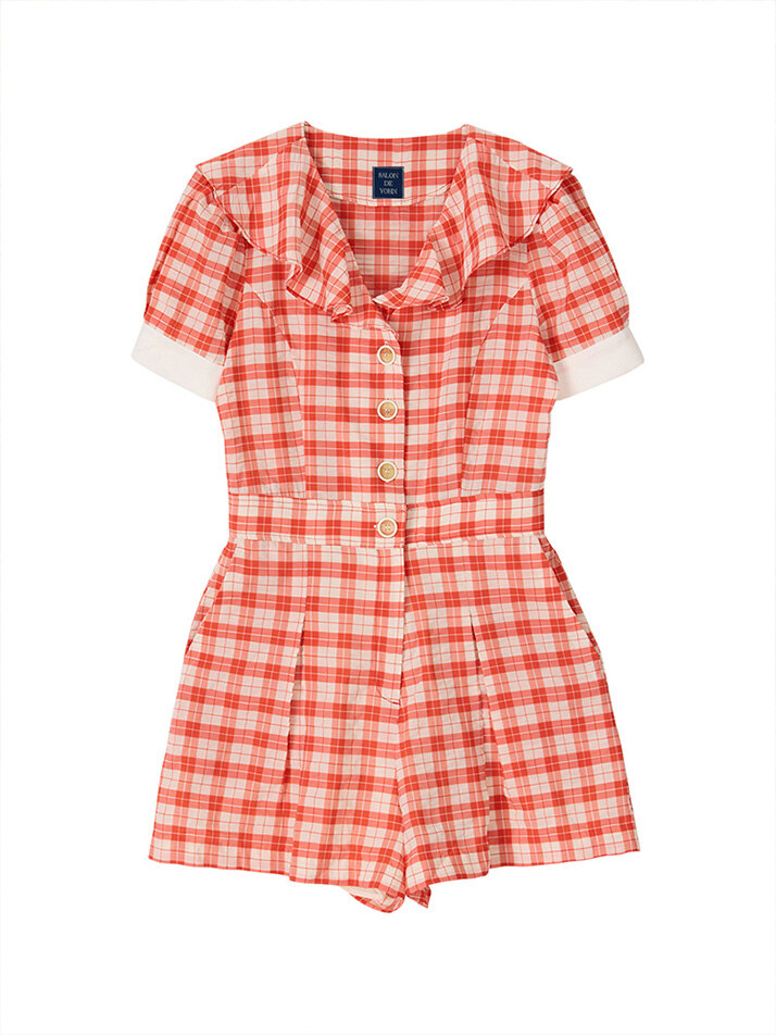 Vintage Collar Jumpsuit_ Red
