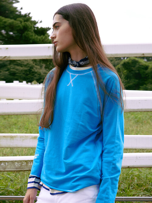 (UNI) Stitch Raglan Long Sleeve T-Shirt_Turkish blue